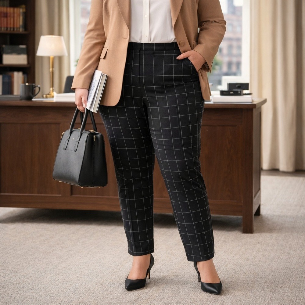 The Limited Ankle Pants Zip Hem Tapered Black Windowpane Career Women's‎ 14